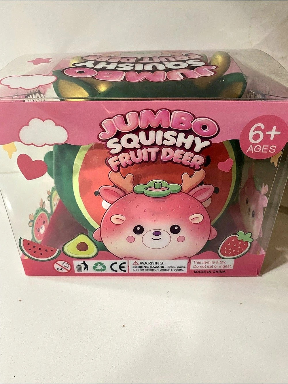 Jumbo Squishy Fruit Deer Toy - Green & Pink